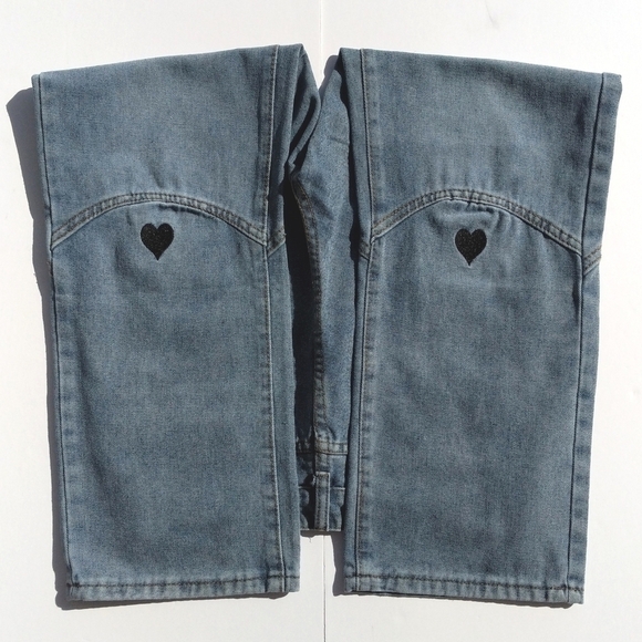Money & Honey Heart Embroidered Knee Straight Leg Medium Wash High Rise Jeans L - Picture 4 of 16